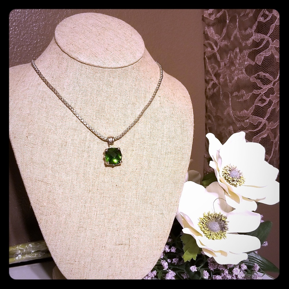 Emerald Green colored stone with silver chain